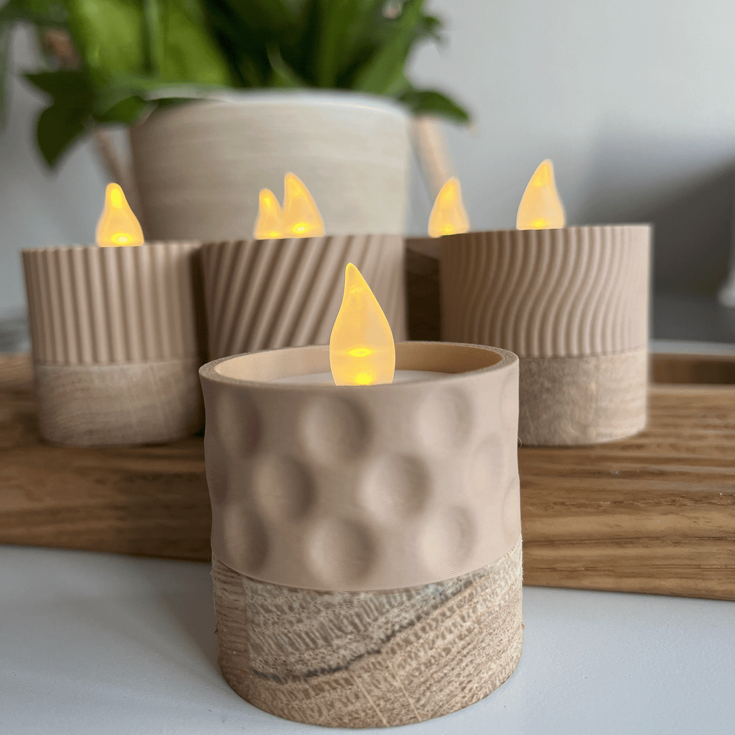 Columina "Bubbles"  – Design LED-Teelichthalter aus Holz und 3D-Druck