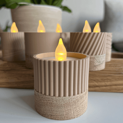 Columina "Riffled"  – Design LED-Teelichthalter aus Holz und 3D-Druck