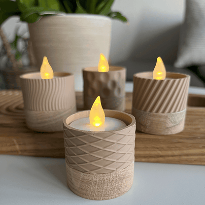 Columina "Waffles"  – Design LED-Teelichthalter aus Holz und 3D-Druck