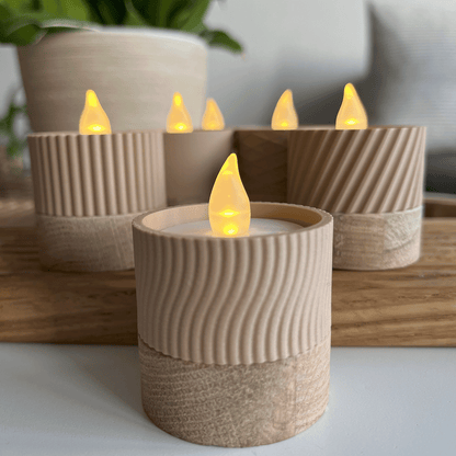 Columina "Wavy"  – Design LED-Teelichthalter aus Holz und 3D-Druck