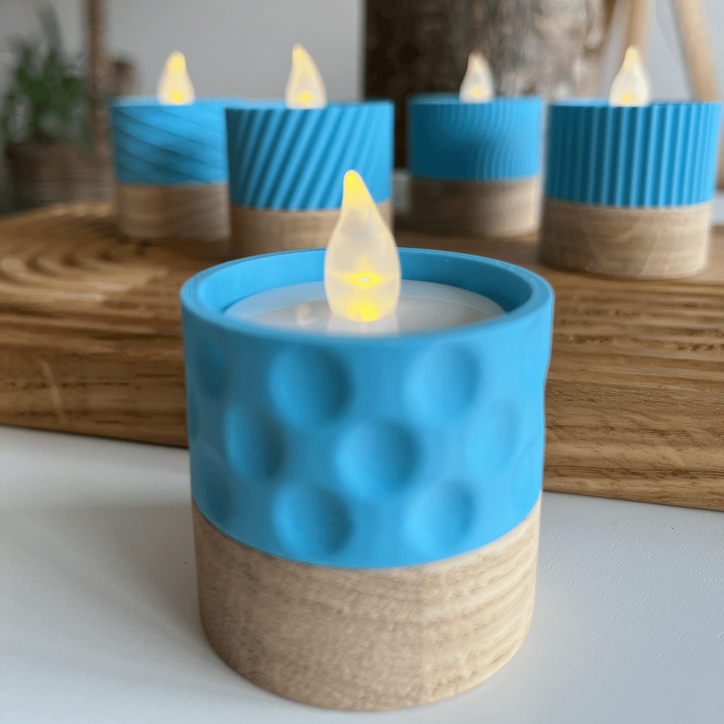Columina "Bubbles"  – Design LED-Teelichthalter aus Holz und 3D-Druck
