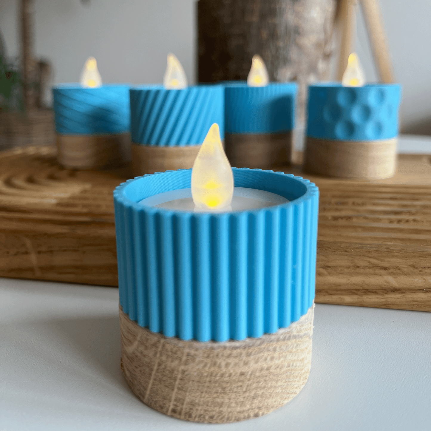 Columina "Riffled"  – Design LED-Teelichthalter aus Holz und 3D-Druck