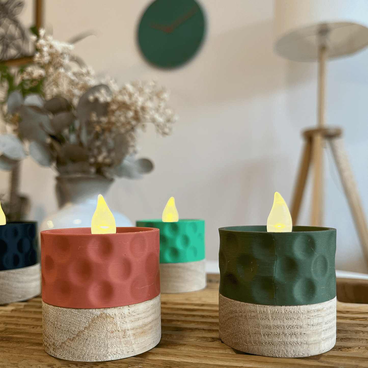 Columina "Bubbles"  – Design LED-Teelichthalter aus Holz und 3D-Druck