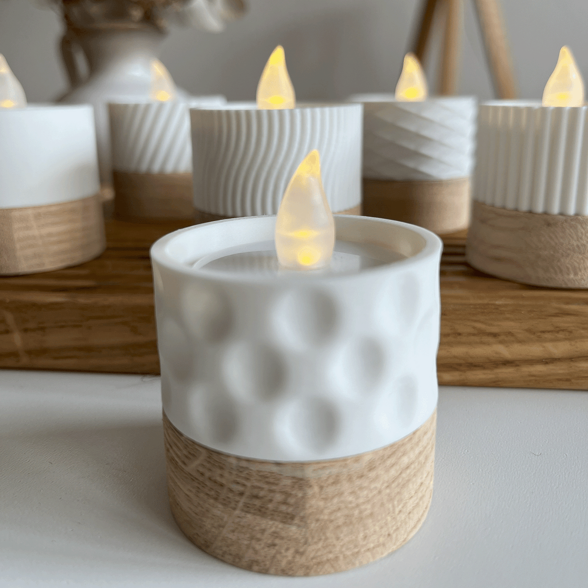 LED-Teelichthalter aus Eichenholz und 3D-Druck – Design & Farbwahl