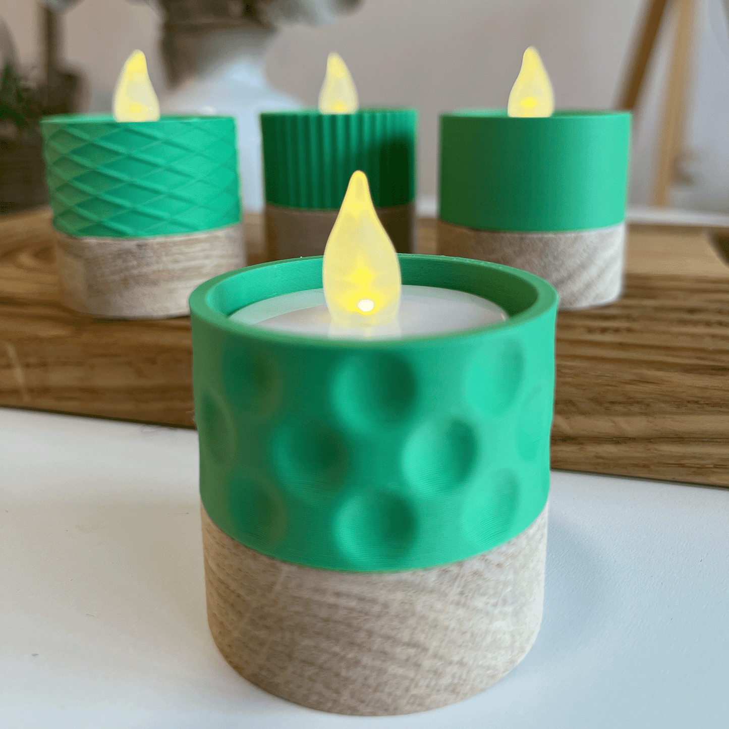 Columina "Bubbles"  – Design LED-Teelichthalter aus Holz und 3D-Druck