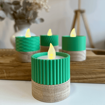 Columina "Riffled"  – Design LED-Teelichthalter aus Holz und 3D-Druck