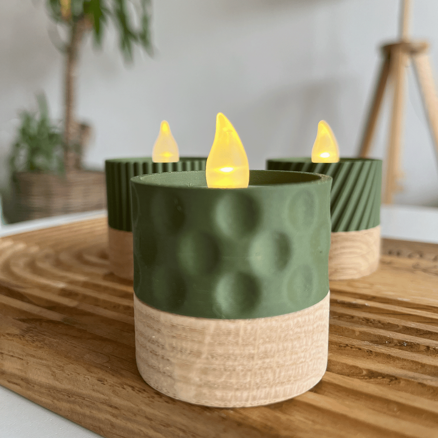 Columina "Bubbles"  – Design LED-Teelichthalter aus Holz und 3D-Druck