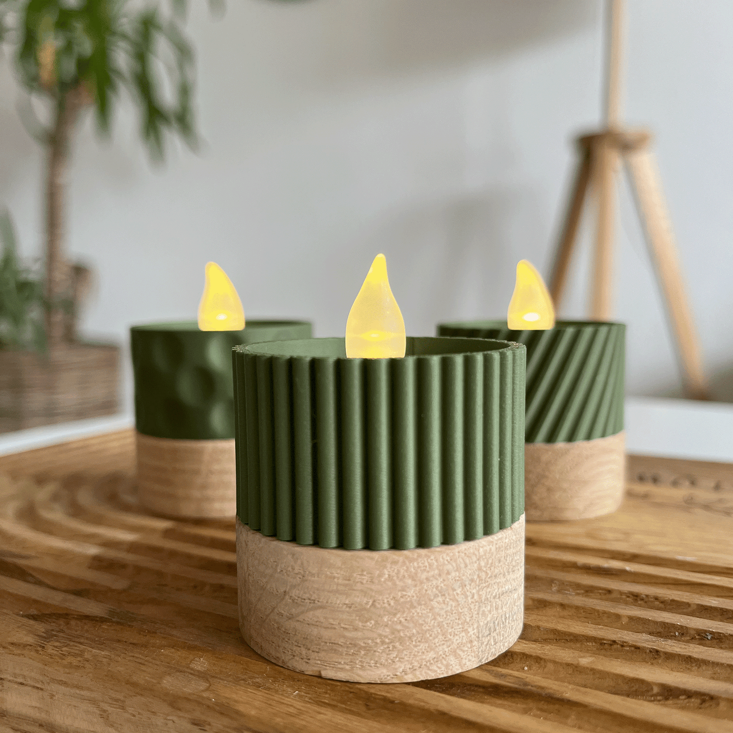 Columina "Riffled"  – Design LED-Teelichthalter aus Holz und 3D-Druck