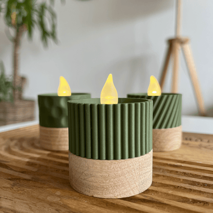 Columina "Riffled"  – Design LED-Teelichthalter aus Holz und 3D-Druck