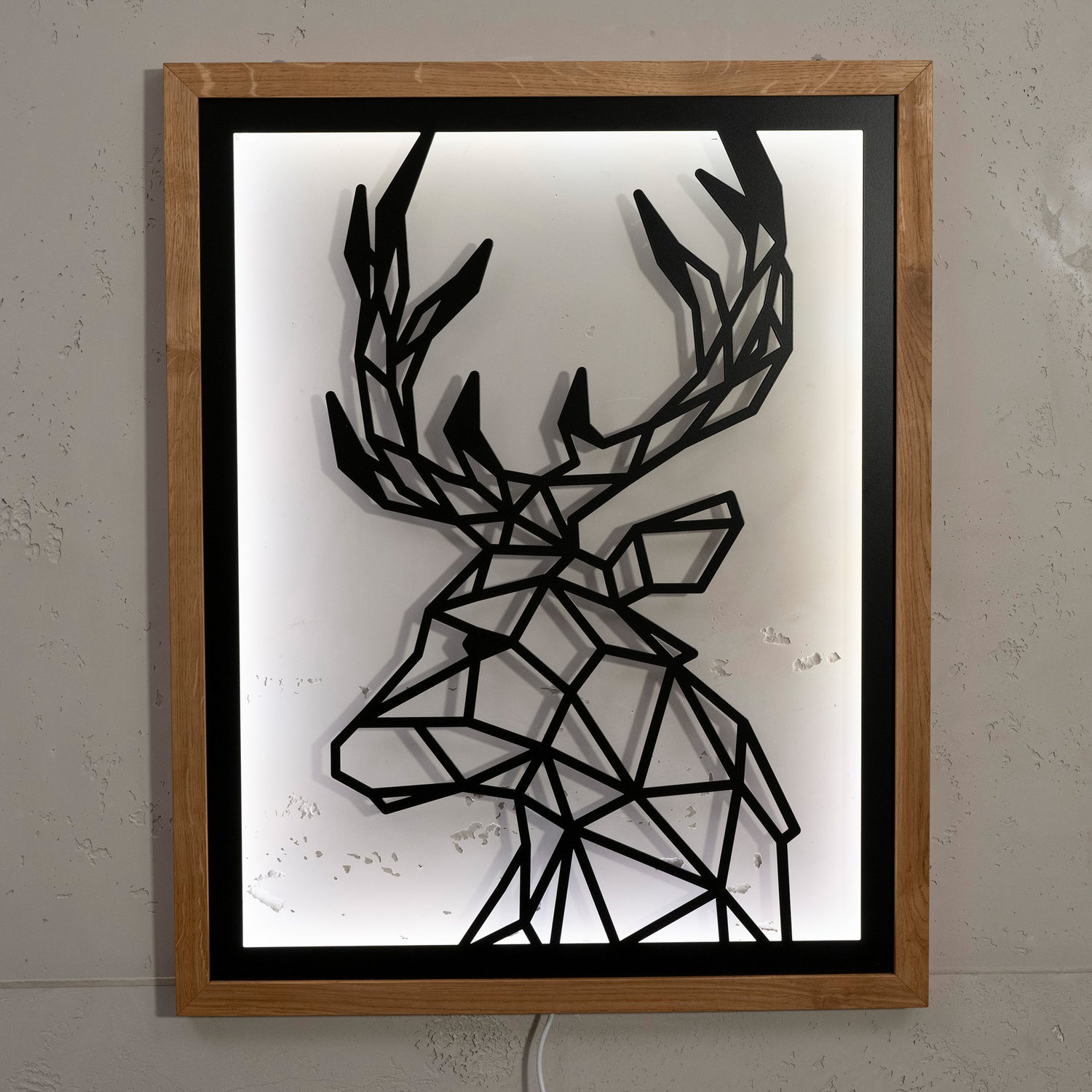Prismis Wandbild Hirsch aus Stahl mit LED-Beleuchtung - Weiß leuchtend