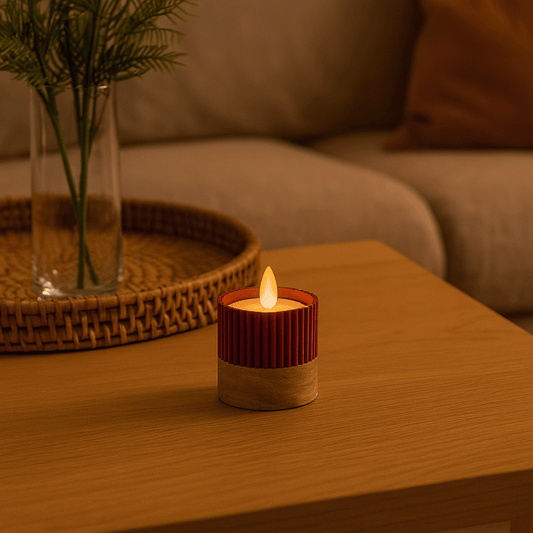 Columina "Riffled"  – Design LED-Teelichthalter aus Holz und 3D-Druck