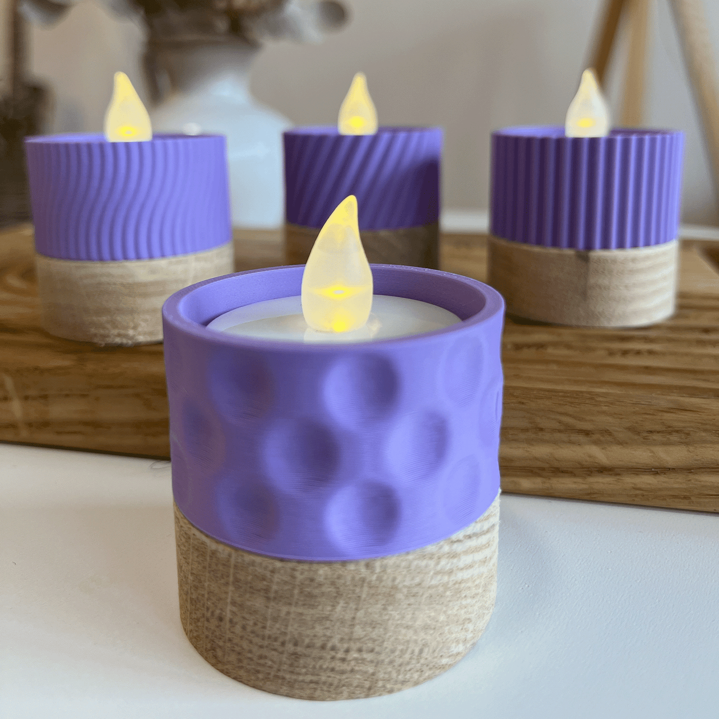 Columina "Bubbles"  – Design LED-Teelichthalter aus Holz und 3D-Druck