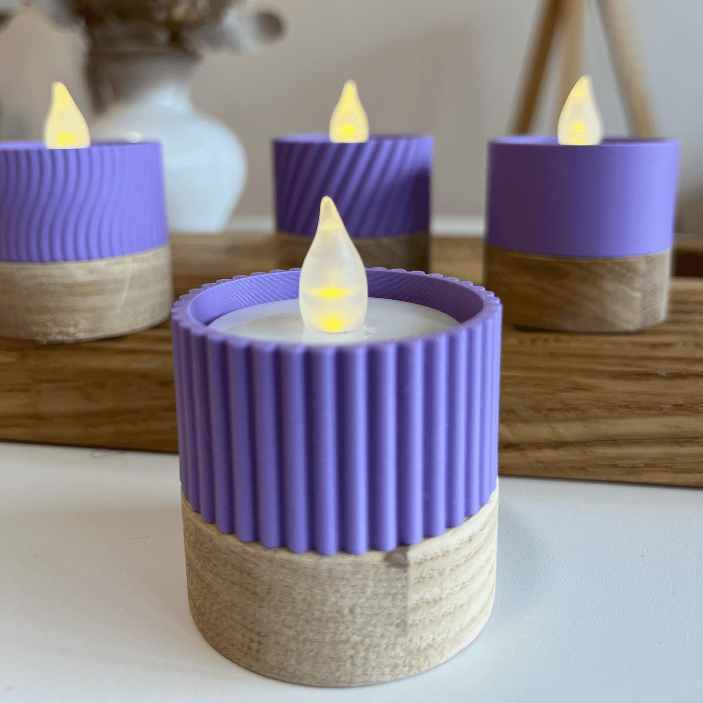 Columina "Riffled"  – Design LED-Teelichthalter aus Holz und 3D-Druck