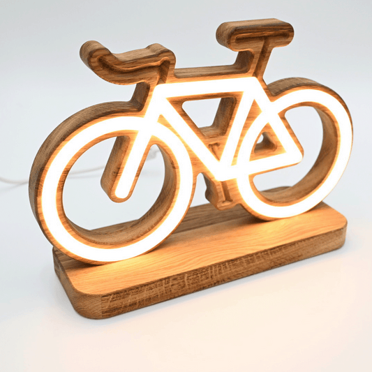 Lignulux Lena die Leeze – Fahrrad LED Neonlampe (Warmweiß) aus Eichenholz