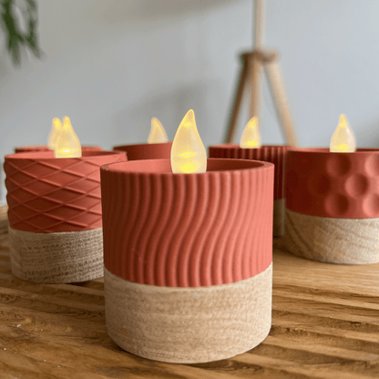 Columina "Wavy"  – Design LED-Teelichthalter aus Holz und 3D-Druck