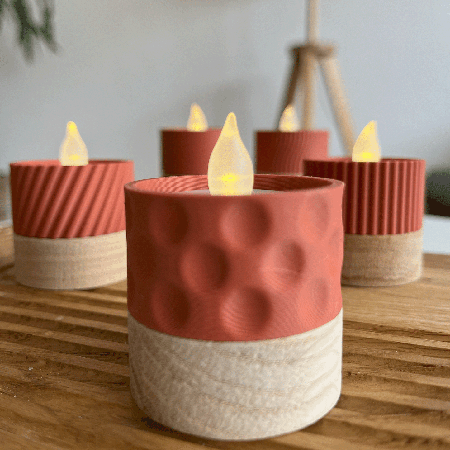 Columina "Bubbles"  – Design LED-Teelichthalter aus Holz und 3D-Druck