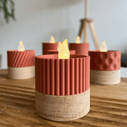 Columina "Riffled"  – Design LED-Teelichthalter aus Holz und 3D-Druck