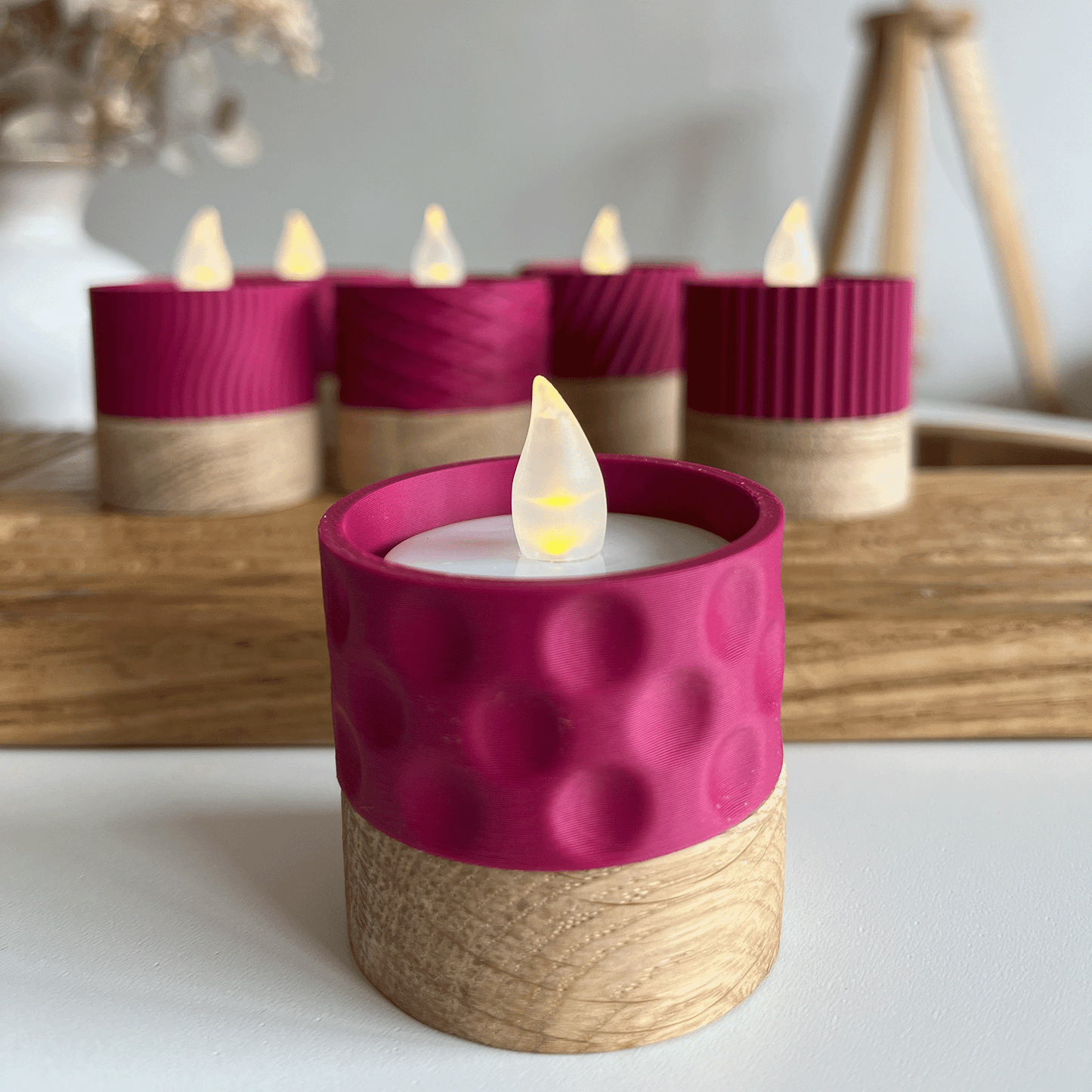 Columina "Bubbles"  – Design LED-Teelichthalter aus Holz und 3D-Druck