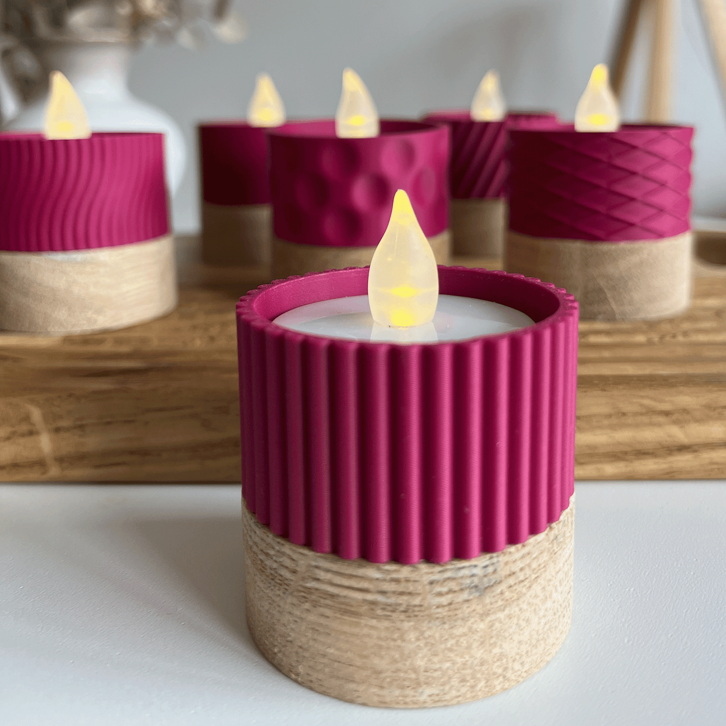 Columina "Riffled"  – Design LED-Teelichthalter aus Holz und 3D-Druck