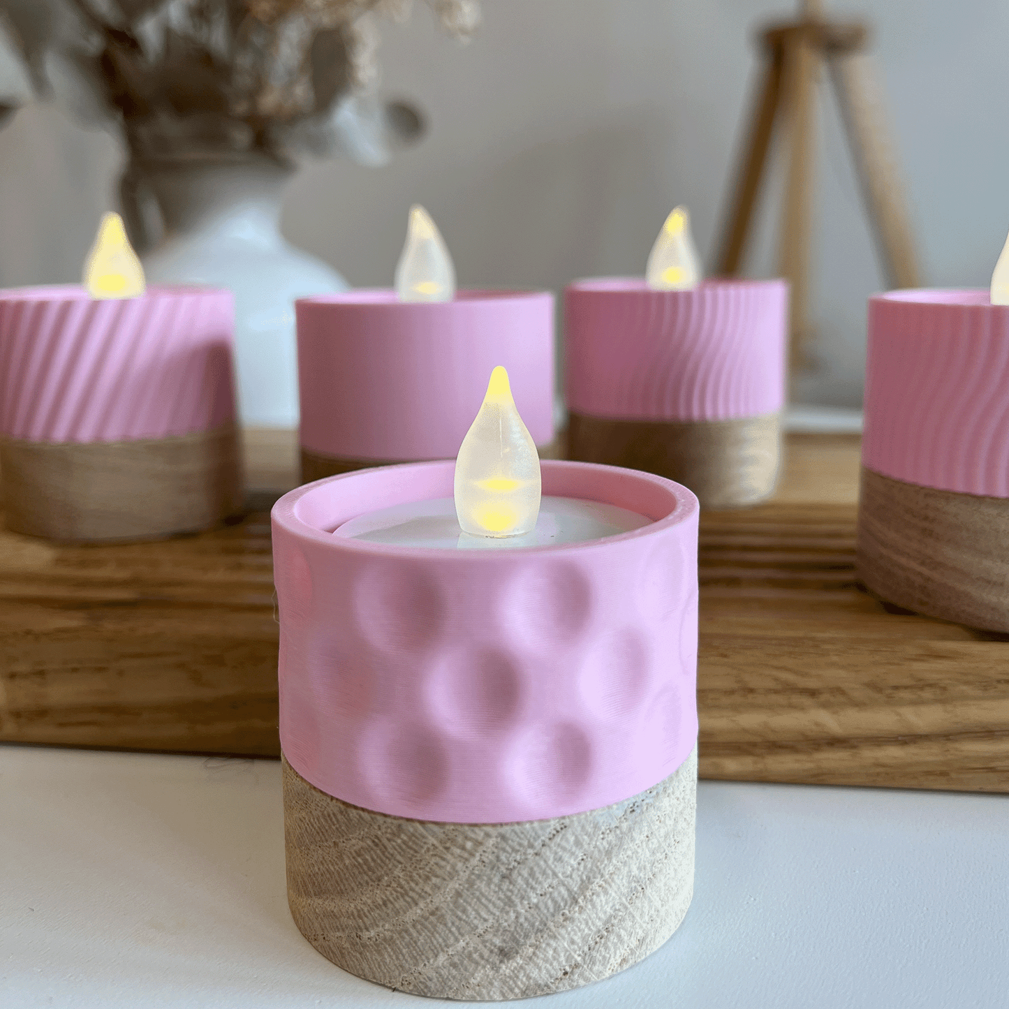 Columina "Bubbles"  – Design LED-Teelichthalter aus Holz und 3D-Druck
