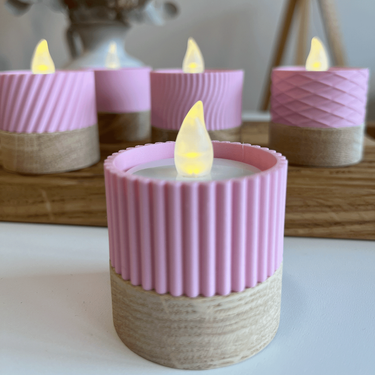 Columina "Riffled"  – Design LED-Teelichthalter aus Holz und 3D-Druck