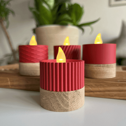 Columina "Riffled"  – Design LED-Teelichthalter aus Holz und 3D-Druck