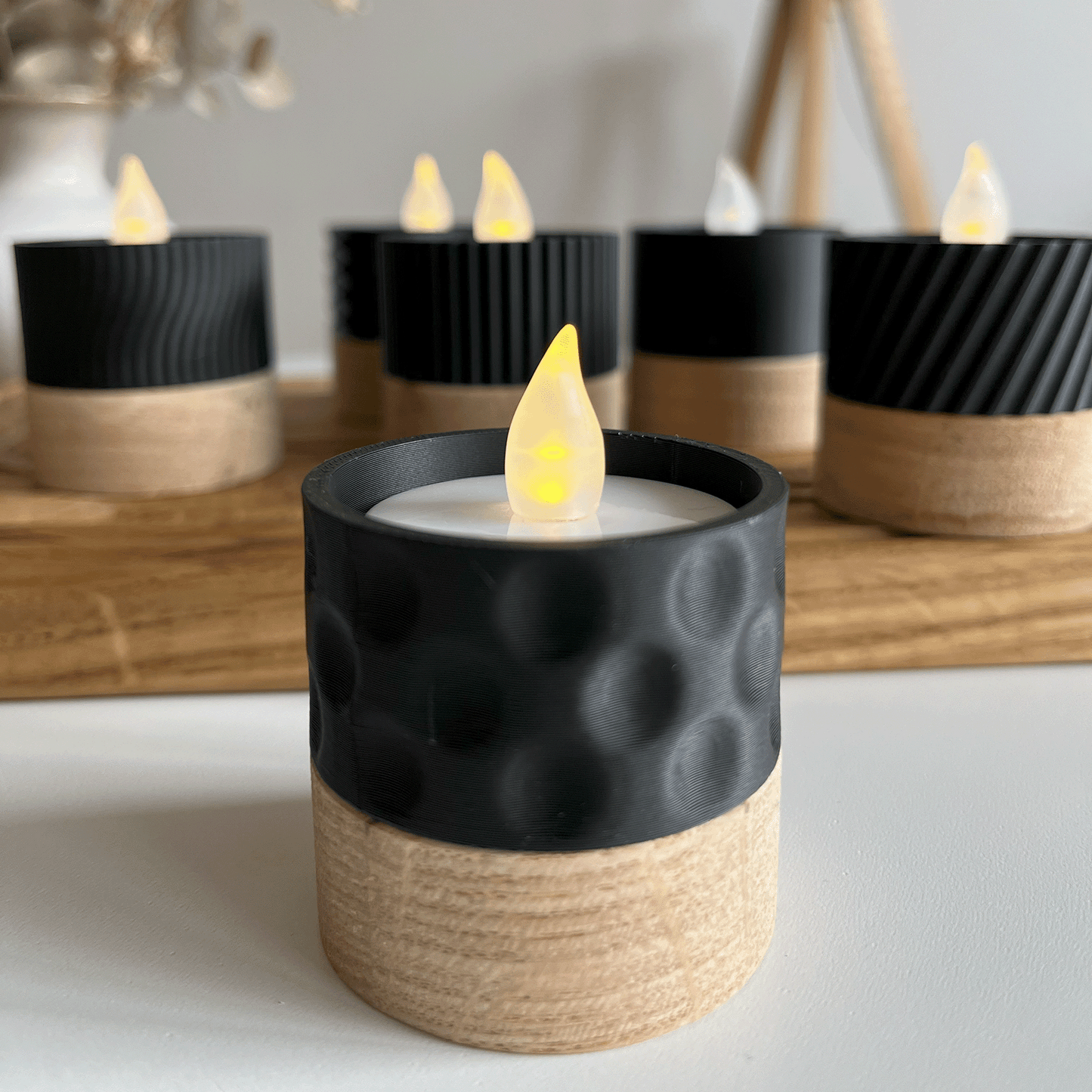 Columina "Bubbles"  – Design LED-Teelichthalter aus Holz und 3D-Druck