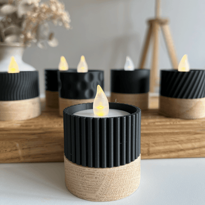 Columina "Riffled"  – Design LED-Teelichthalter aus Holz und 3D-Druck