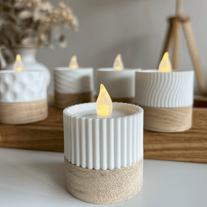 Columina "Riffled"  – Design LED-Teelichthalter aus Holz und 3D-Druck