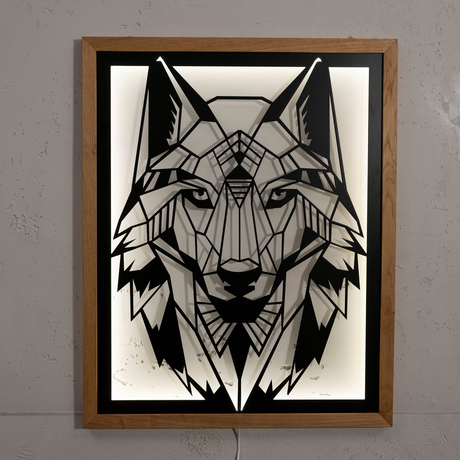 Prismis Wandbild Wolf aus Stahl mit LED-Beleuchtung - Weiß leuchtend